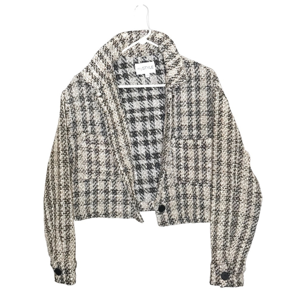 MyStyle Women's Cropped Button-Up Tweed Jacket Size L